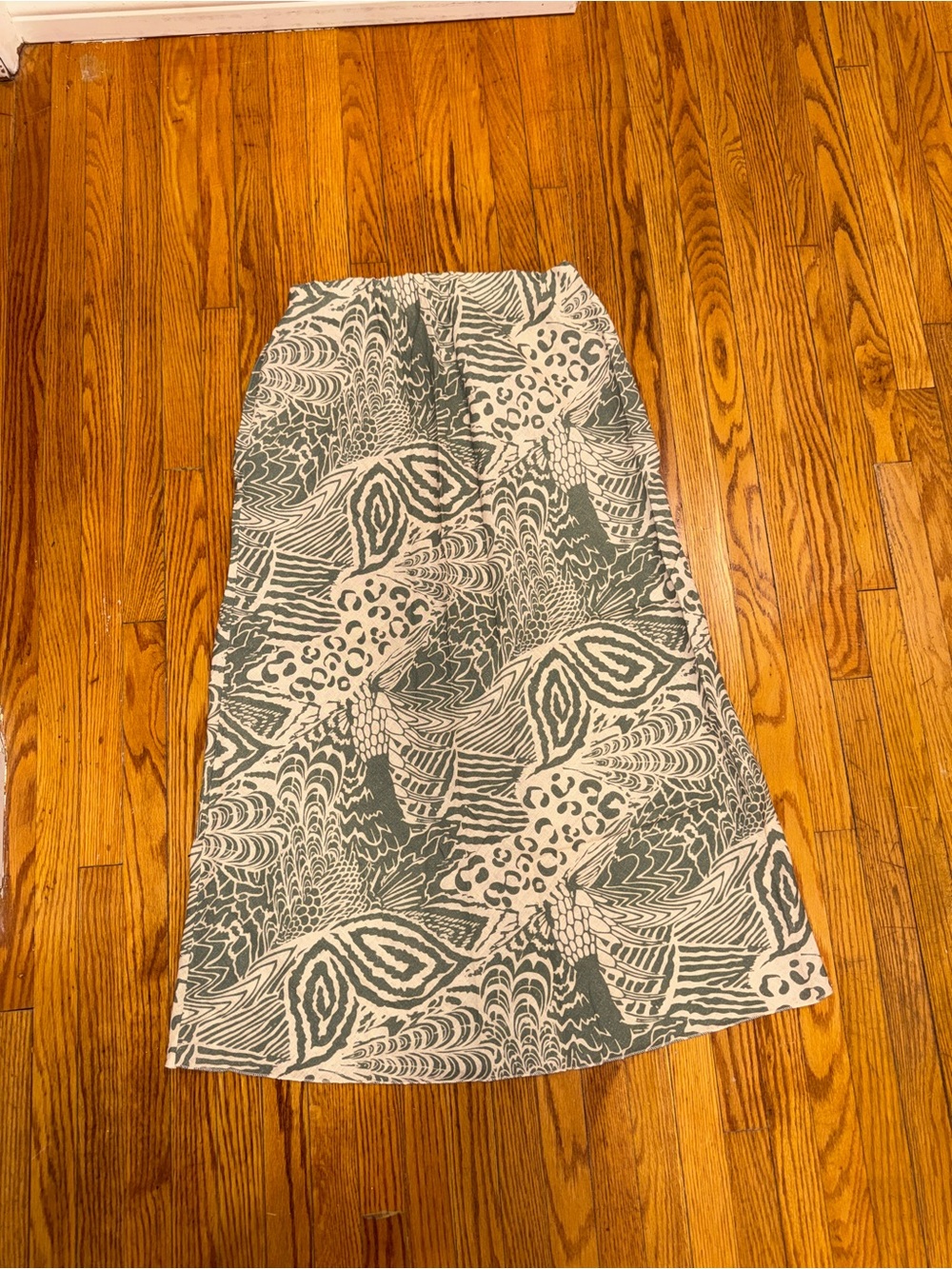 Bellambra Made in Italy Linen Cotton Maxi Skirt Sage Abstract Print L